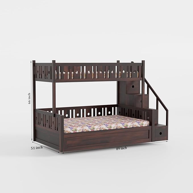 Solid Sheesham Wood Bunk Bed with Storage