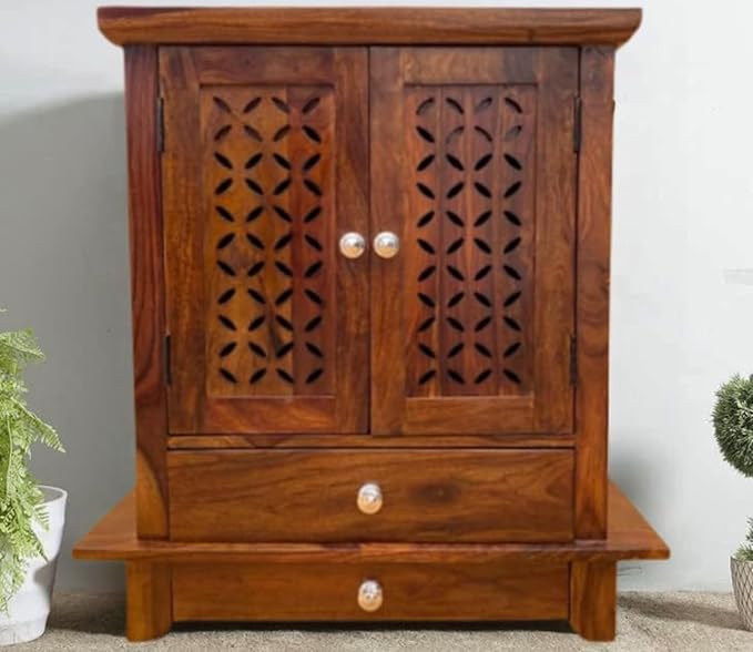 Wudniture Solid Sheesham Wood Handcrafted Pooja Mandir