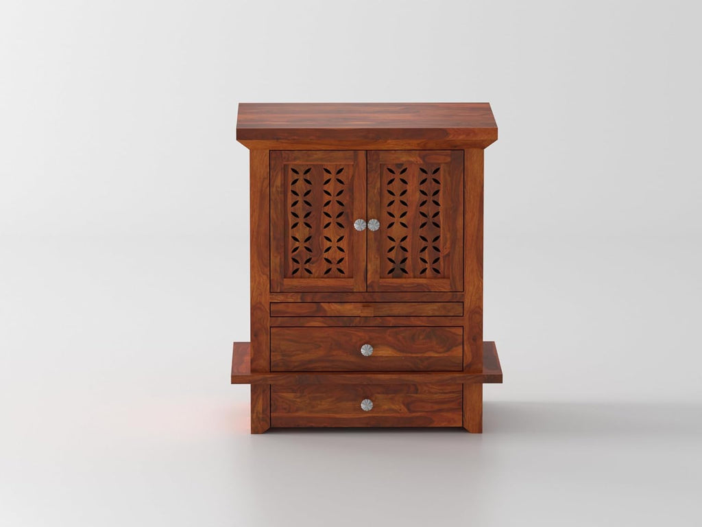 Compact Sheesham Wood Pooja Mandir with Drawers
