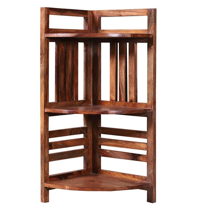 Solid Sheesham Wood Corner Open Bookcase