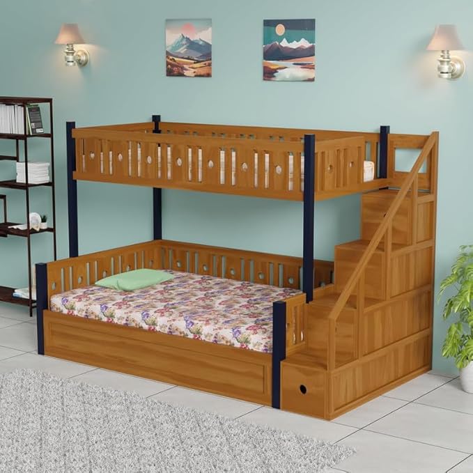 Solid Sheesham Wood Bunk Bed with Storage