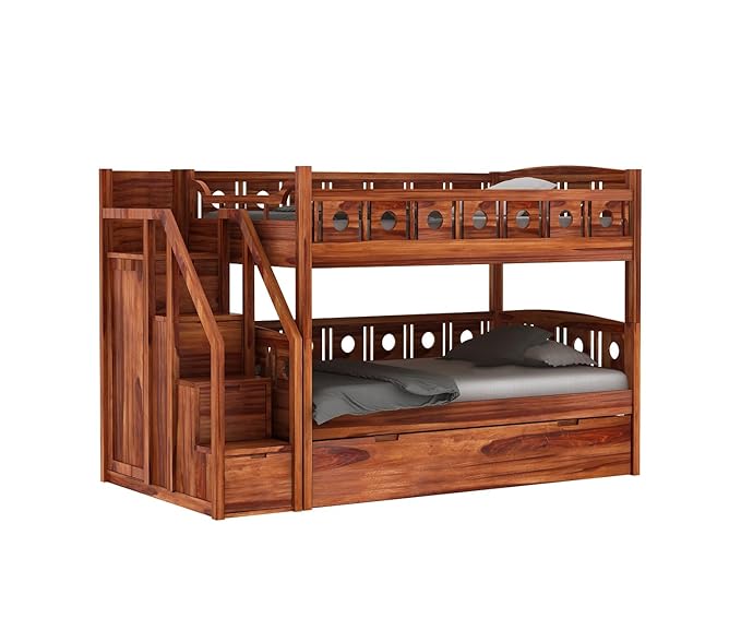 Solid Sheesham Wood Bunk Bed With Storage