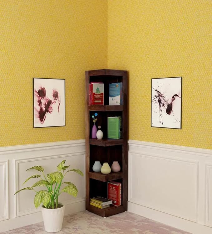 Solid Sheesham Wood Corner Book Shelf