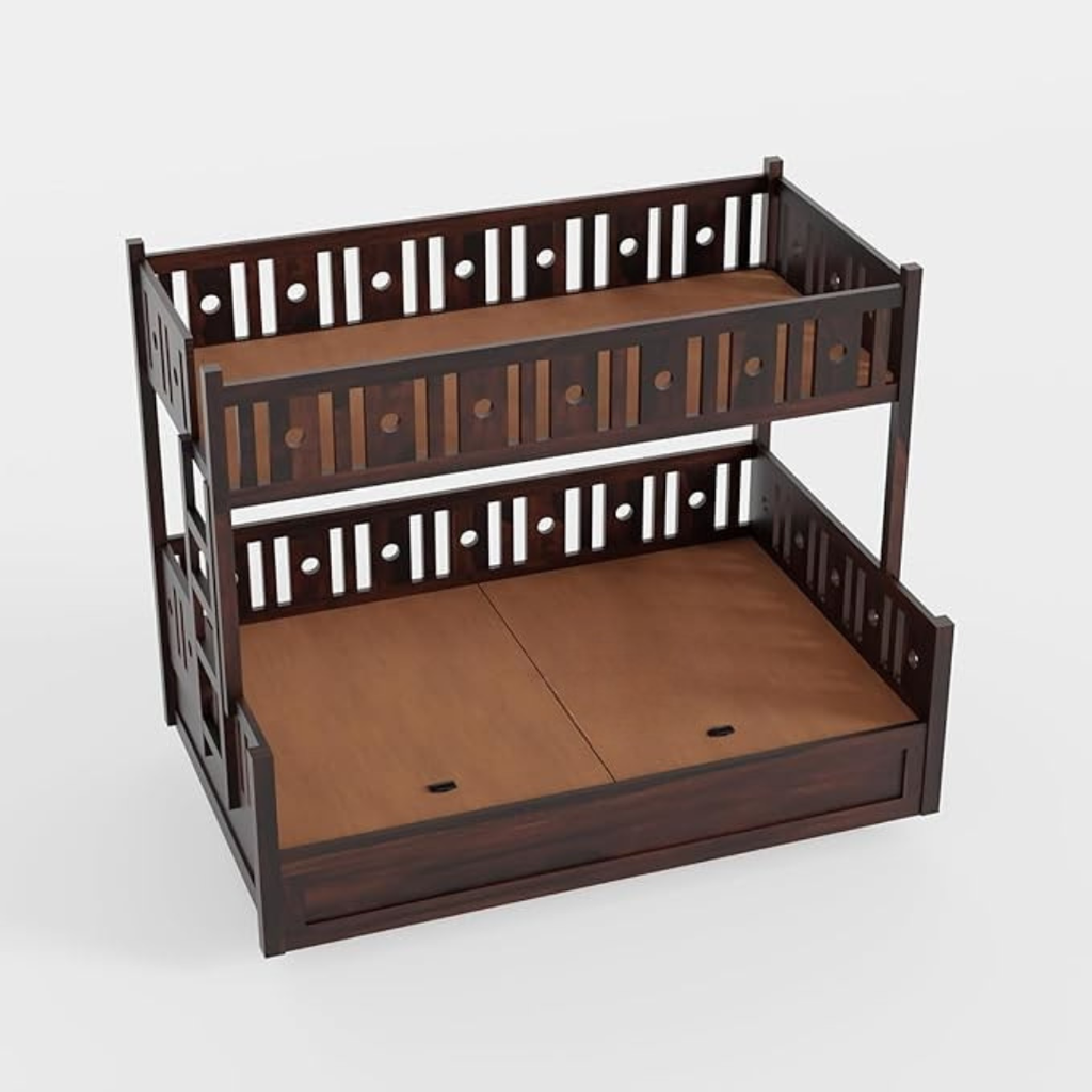 Solid Sheesham Wood Bunk Bed with Storage