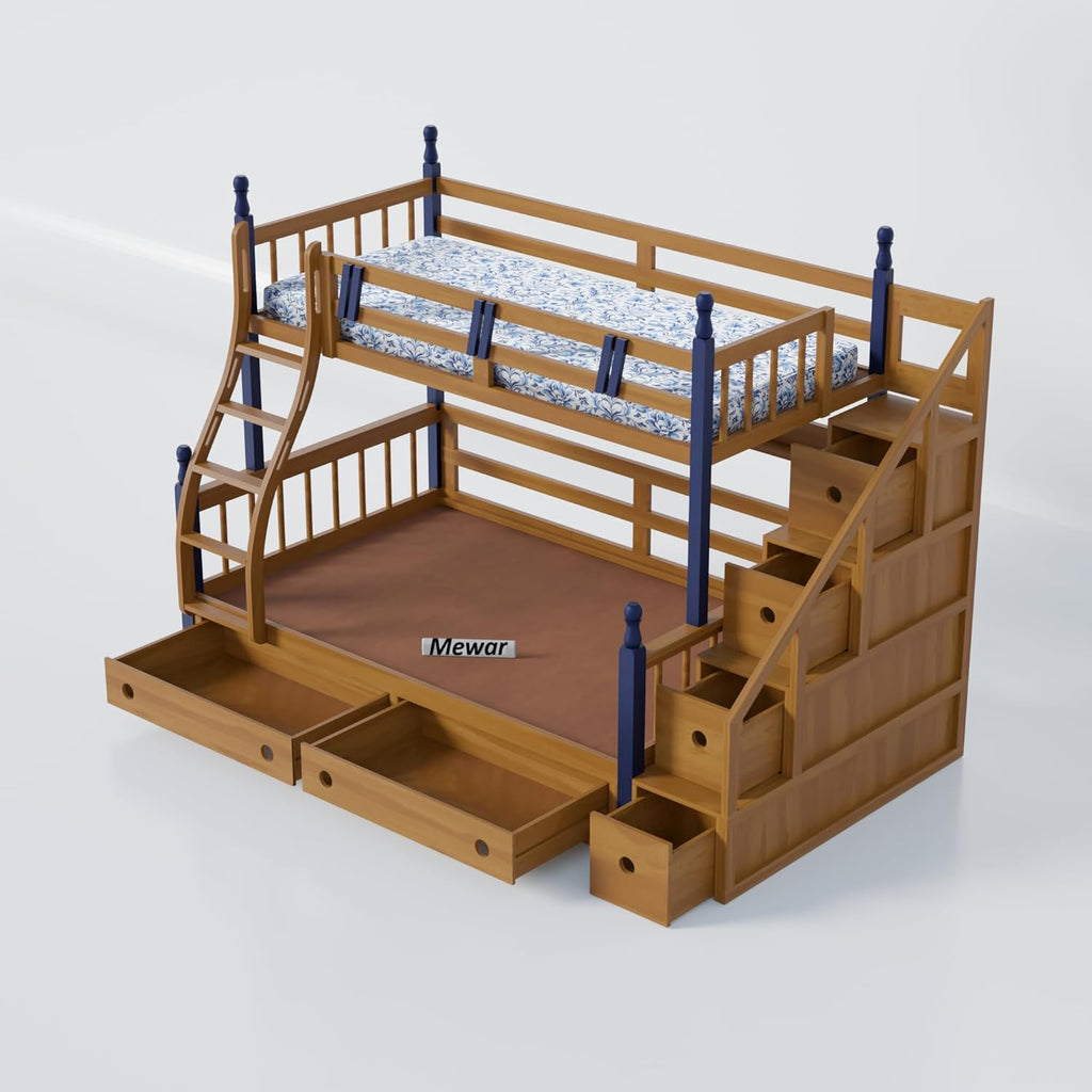 Solid Sheesham Wood Bunk Bed with Storage
