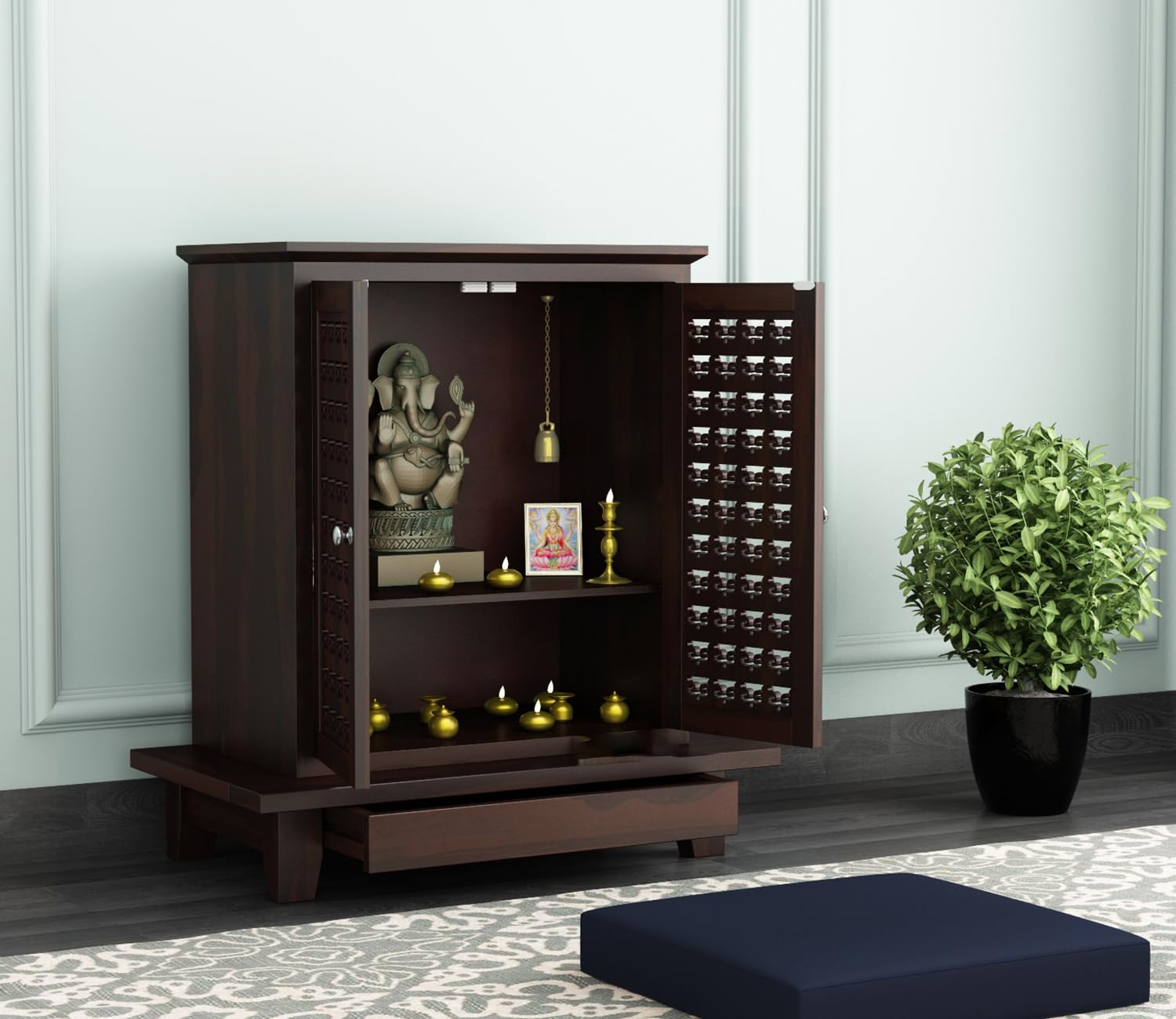 Solid Sheesham Wood Floor Standing Pooja Mandir