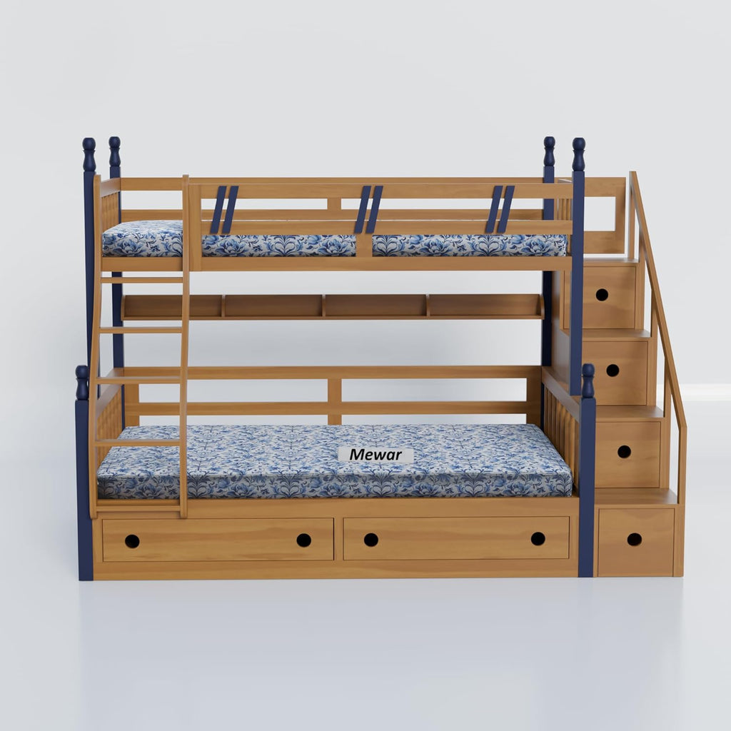 Solid Sheesham Wood Bunk Bed with Storage