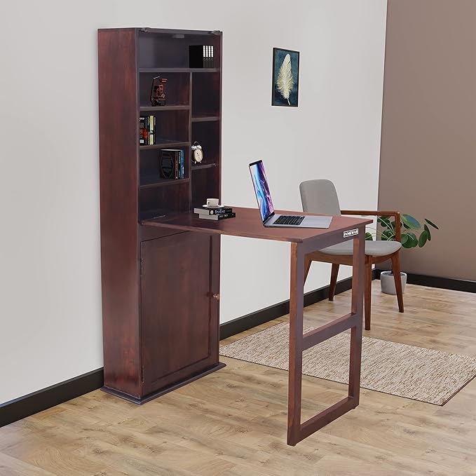Solid Sheesham Wood Bookcase with Study Desk for Home