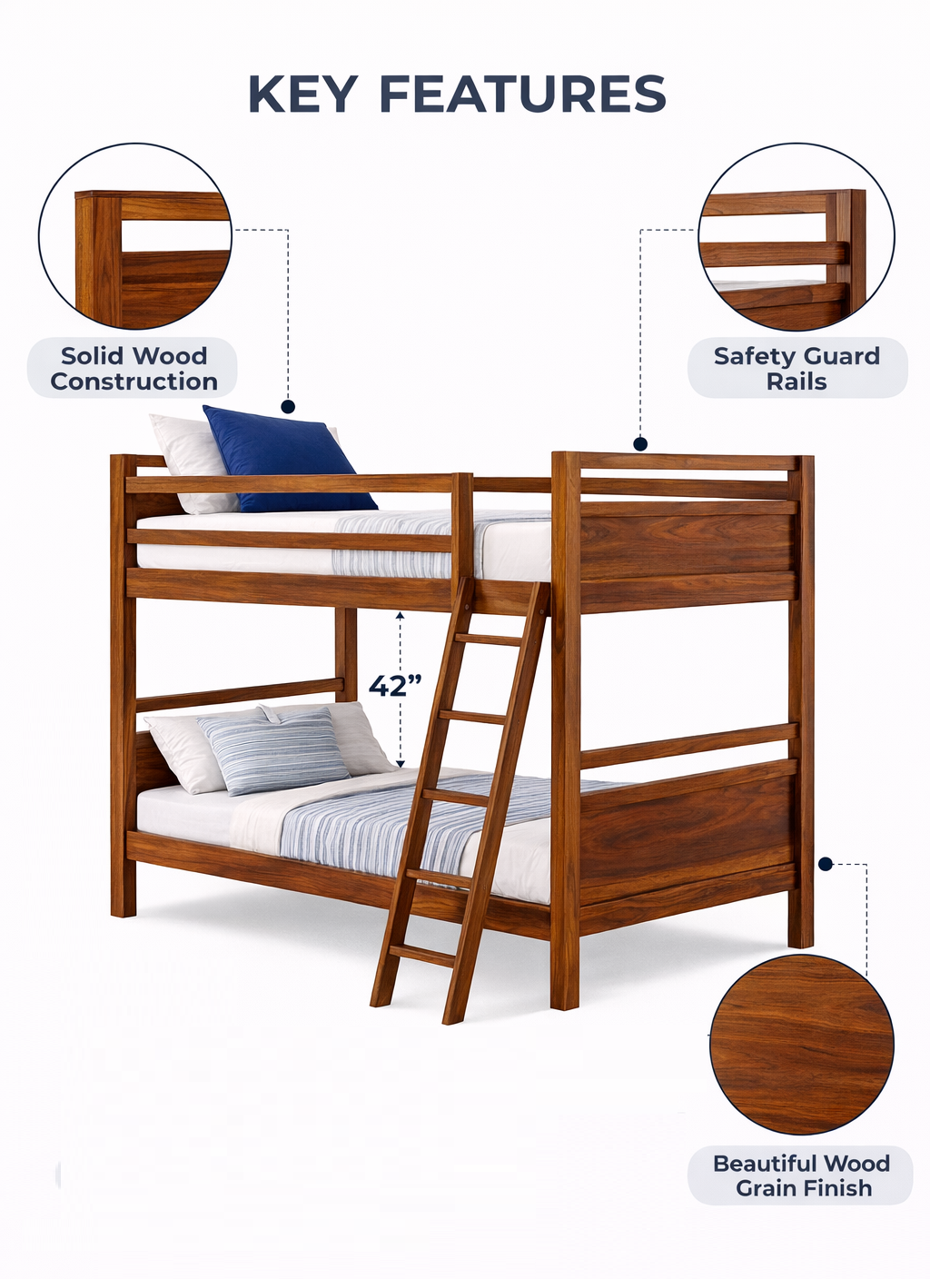 Solid Sheesham Wood Bunk Bed – Kids & Family Bed
