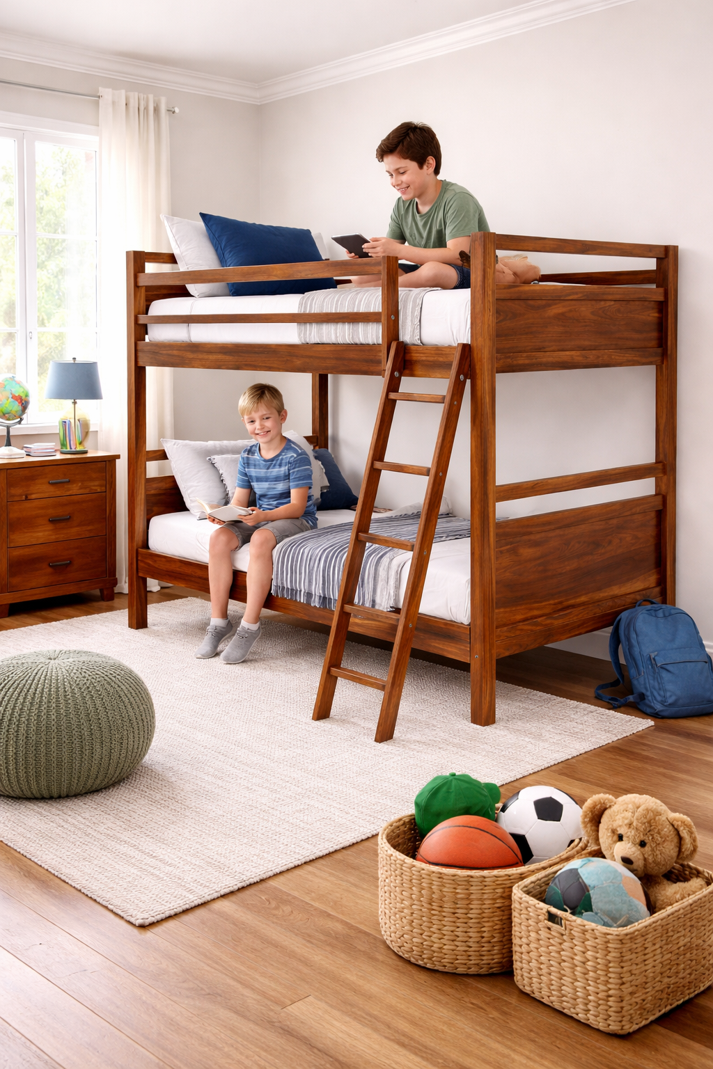 Solid Sheesham Wood Bunk Bed – Kids & Family Bed