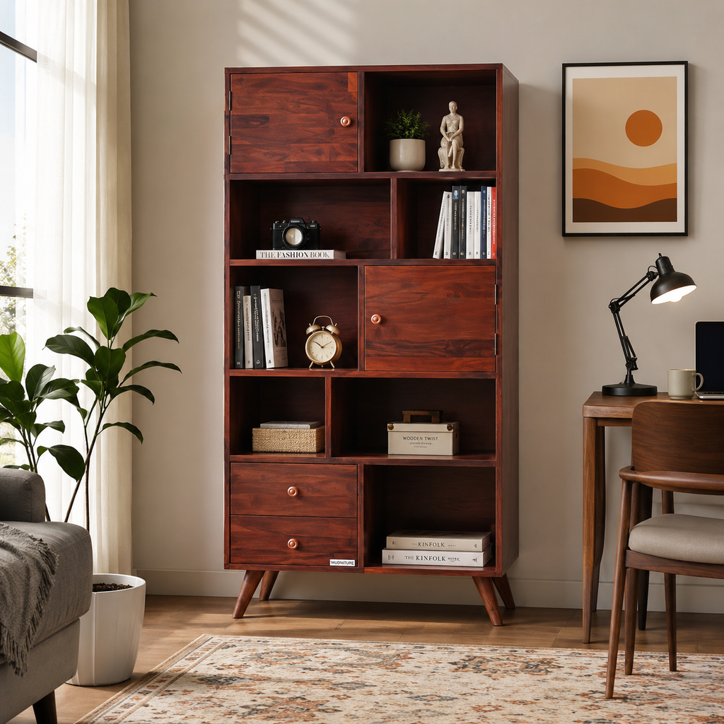 Solid Sheesham Wood Large Open Book Shelf