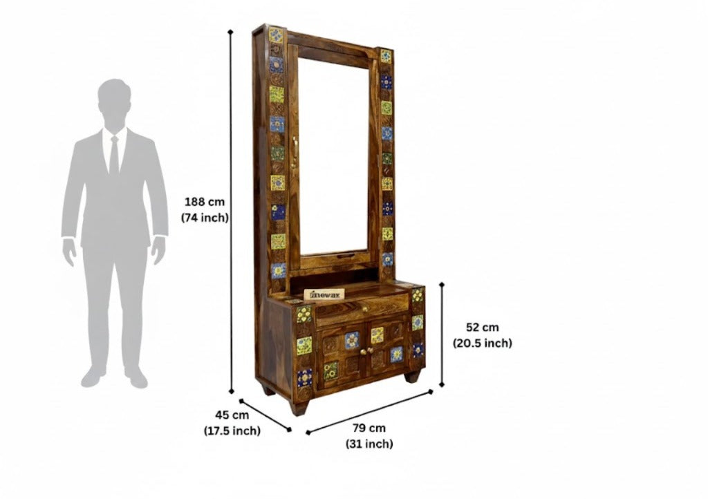 Sheesham Wood Ceramic Tile Dressing Table