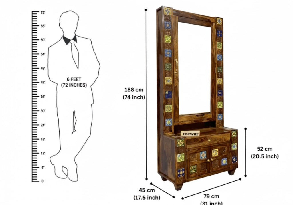 Sheesham Wood Ceramic Tile Dressing Table