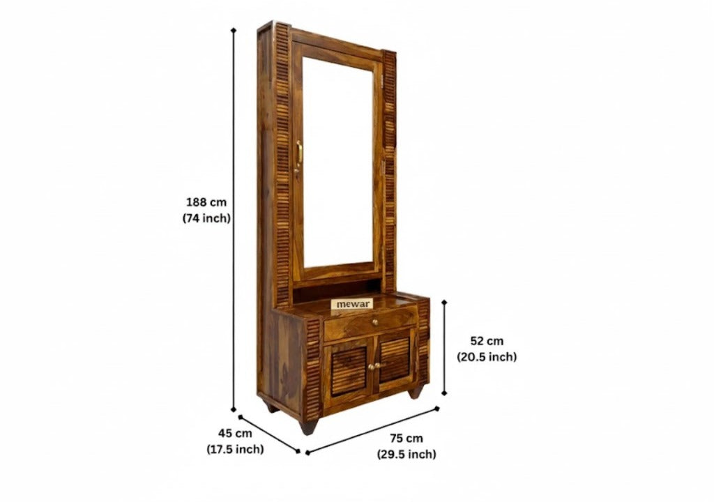 Sheesham Wood Dressing Table with Mirror and Storage