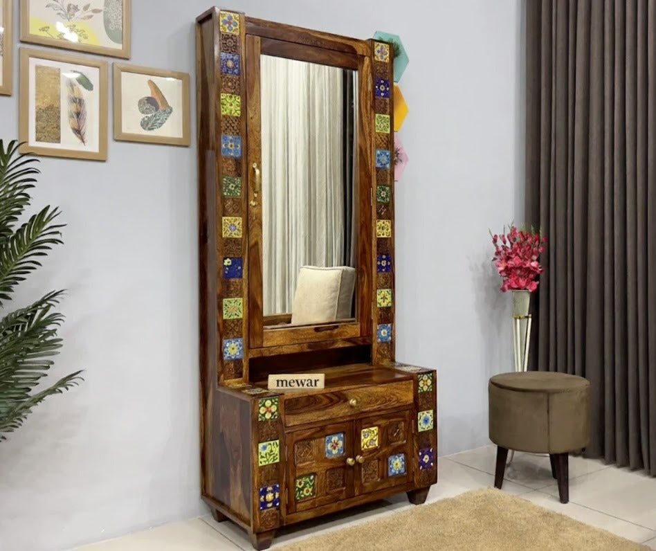 Sheesham Wood Ceramic Tile Dressing Table