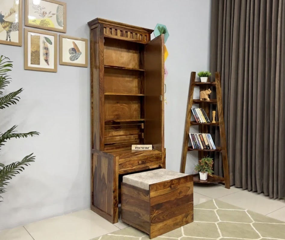 Sheesham Wood Dressing Table with Mirror & Stool