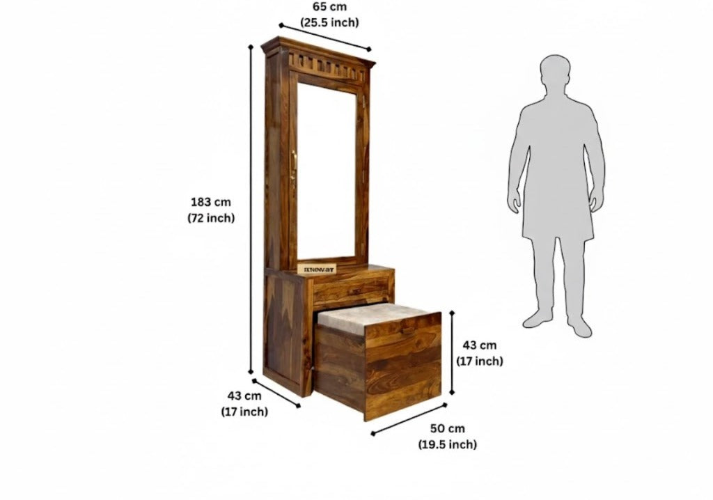 Sheesham Wood Dressing Table with Mirror & Stool