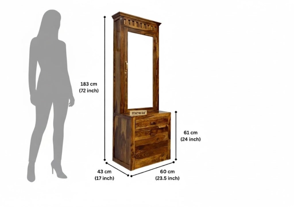 Sheesham Wood Dressing Table with Mirror & Stool
