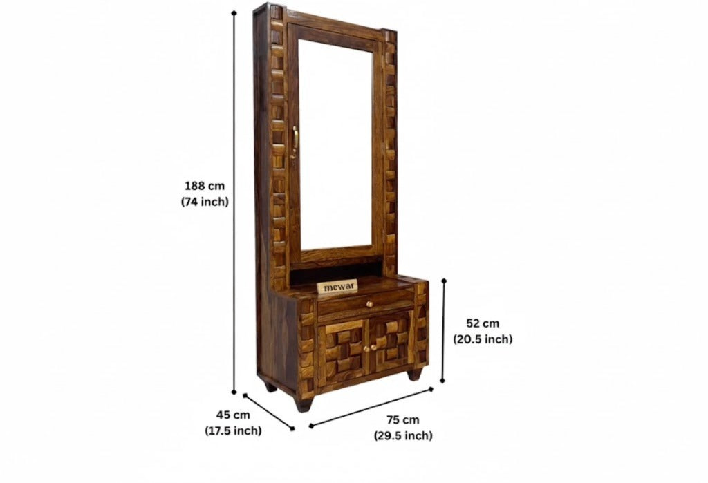 Solid Sheesham Wood Dressing Table with Mirror