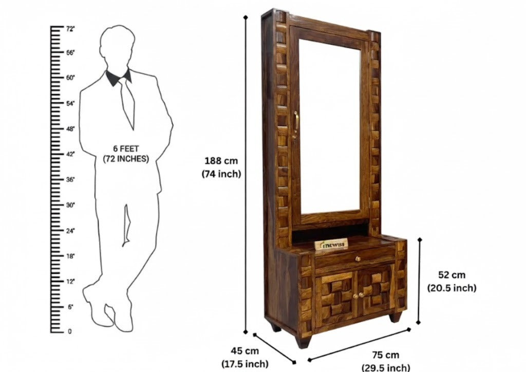 Solid Sheesham Wood Dressing Table with Mirror