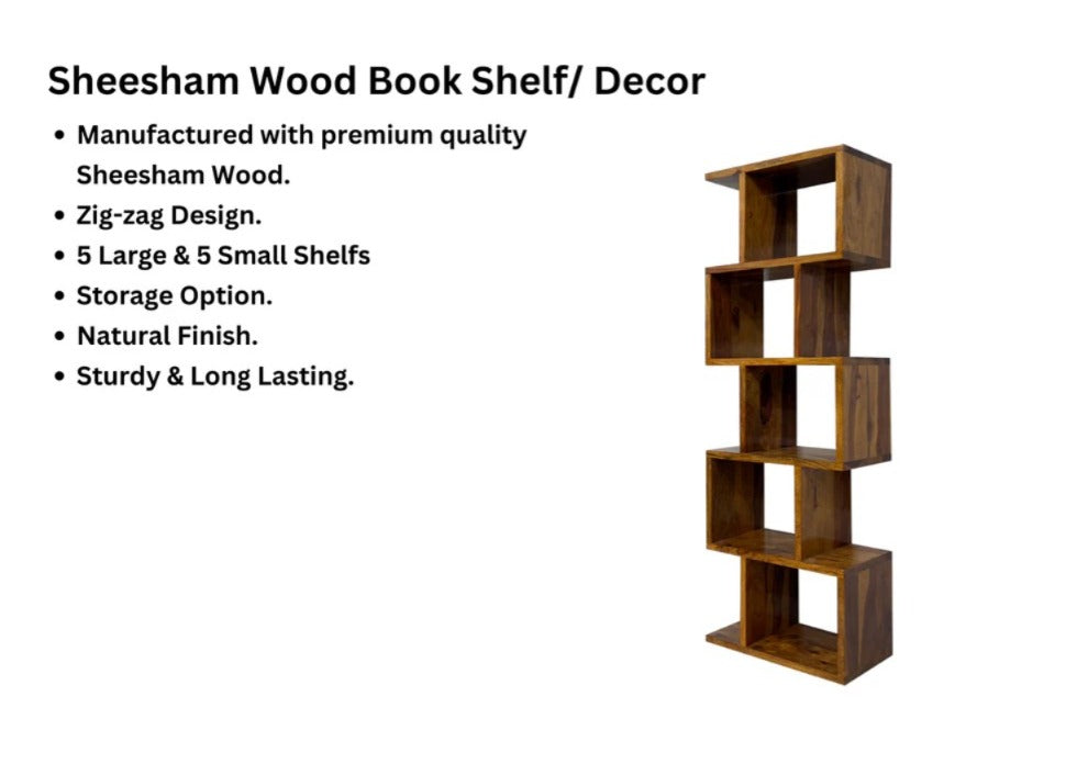 Sheesham Wood Zigzag Bookshelf Rack | 6 Open Storage Cubes