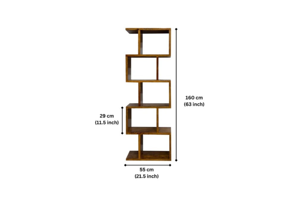 Sheesham Wood Zigzag Bookshelf Rack | 6 Open Storage Cubes