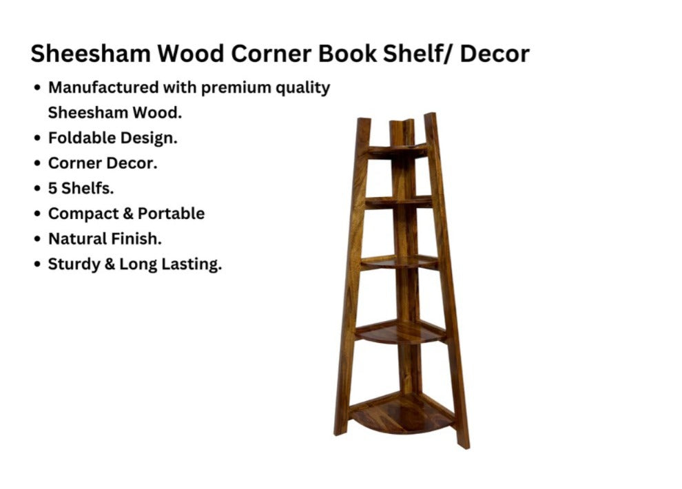 Sheesham Wood Corner Ladder Bookshelf Rack