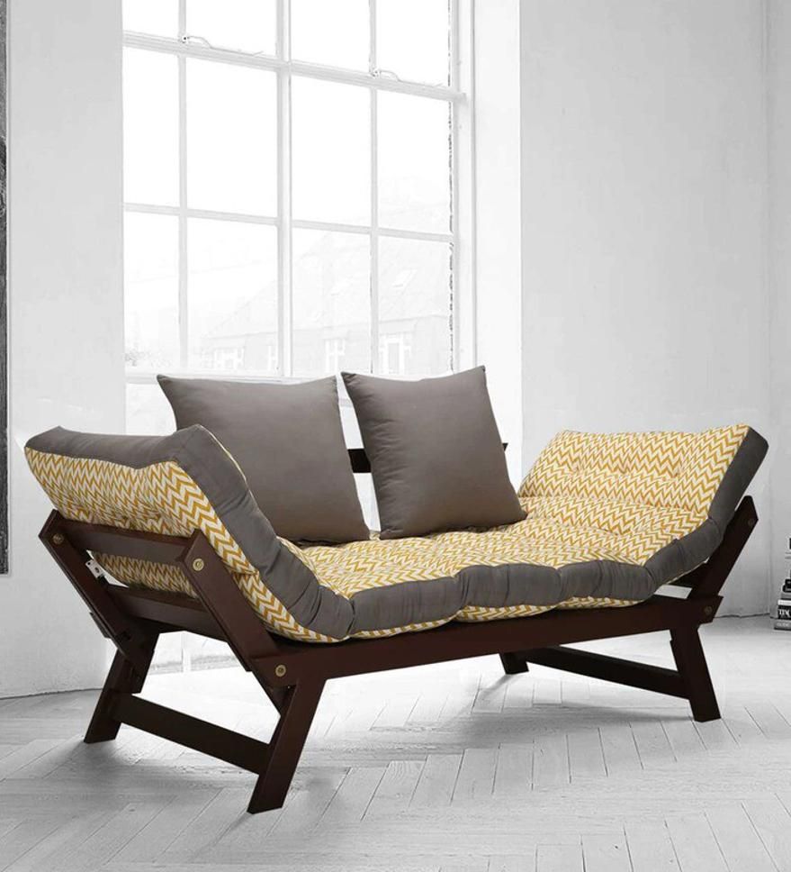 2 Seater Wooden Futon Sofa Bed with Mattress & Cushions