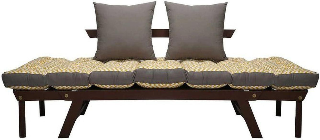 2 Seater Wooden Futon Sofa Bed with Mattress & Cushions