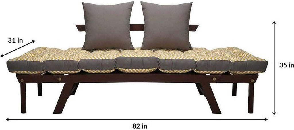 2 Seater Wooden Futon Sofa Bed with Mattress & Cushions