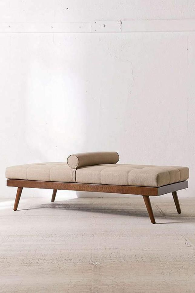 Modern Wooden Daybed Bench with Bolster Cushion
