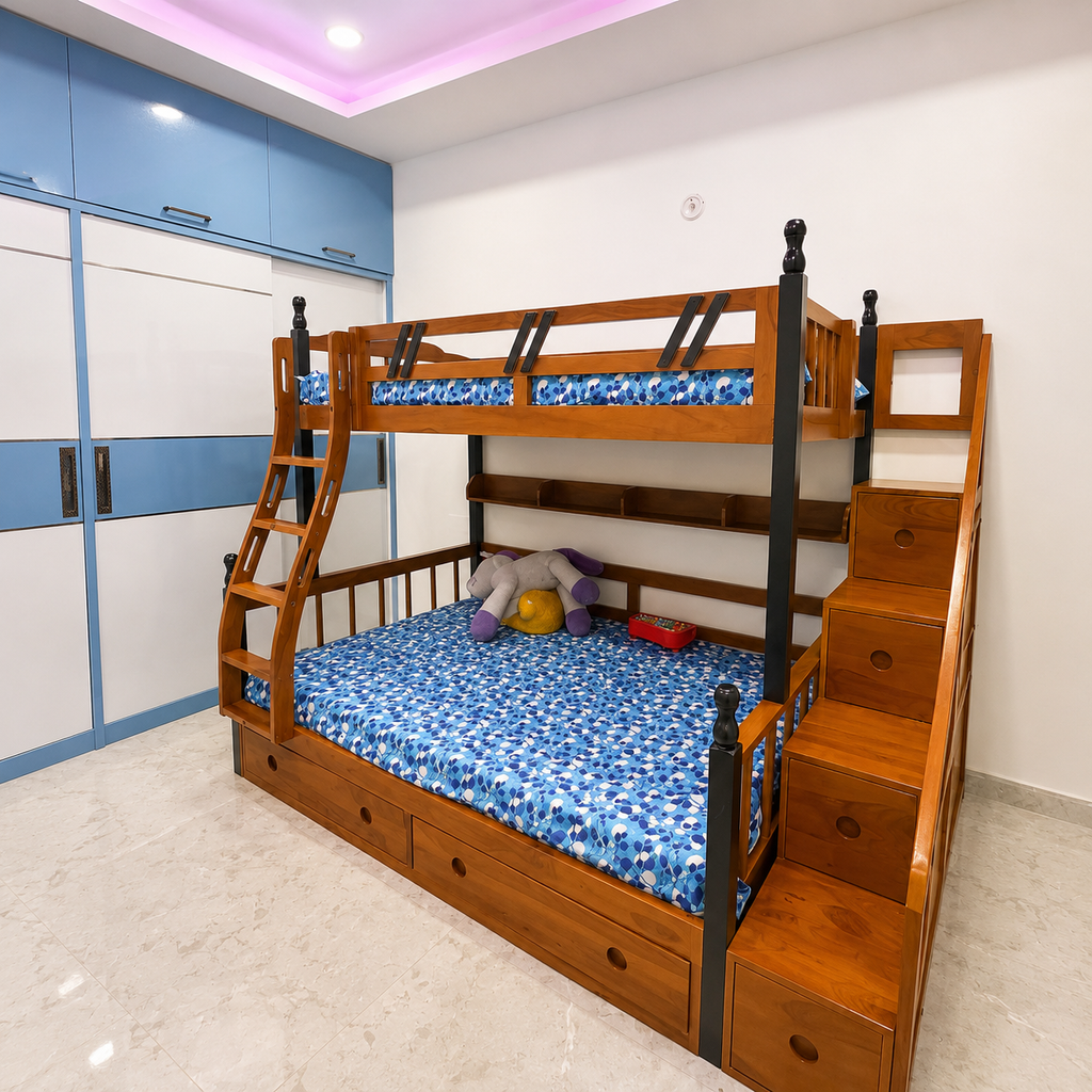 Solid Sheesham Wood Bunk Bed with Storage